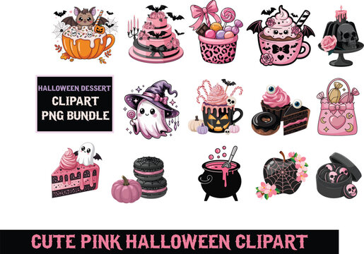 Cute Halloween Dessert Clipart PNG Bundle with Pink Sweets