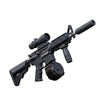 Assault rifle with scope and drum magazine