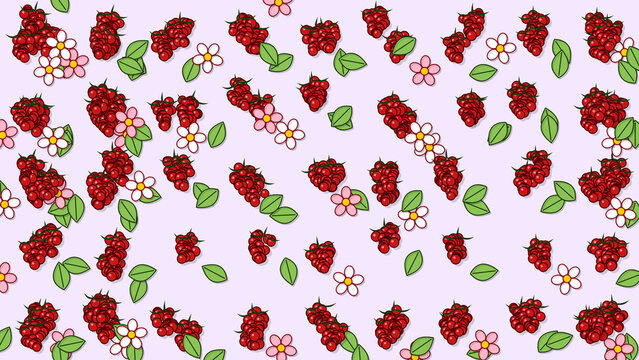 Procedural illustration of berries combine with tiny fower seamless background