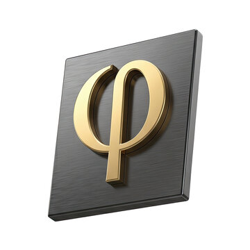 Golden Phi symbol on brushed dark metal square