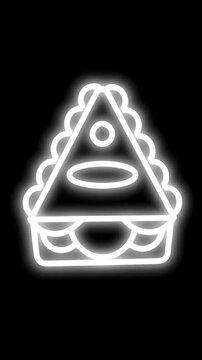 Neon sign outline of a sandwich or taco.