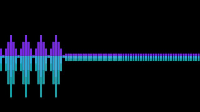 Digital audio waveform equalizer animation: pulsing neon sound bars for music visualization and tech backgrounds 4k