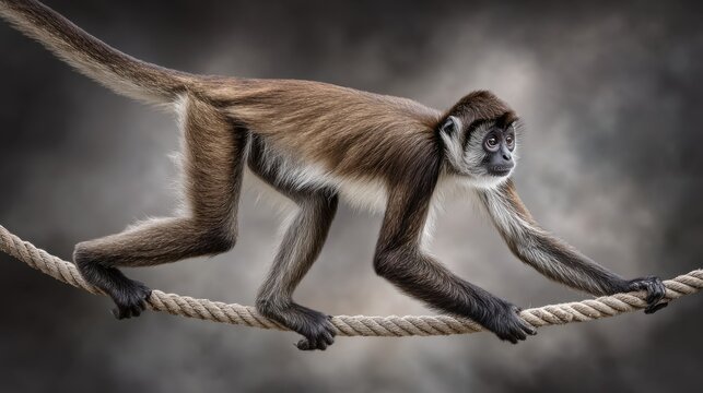 Agile Spider Monkey Balancing on Rope in Natural Environment