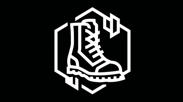 Combat Boot Icon. Military Tactical Footwear Outline Symbol. Hiking Work Boot App UI Element. Minimalist Vector Graphic Illustration.