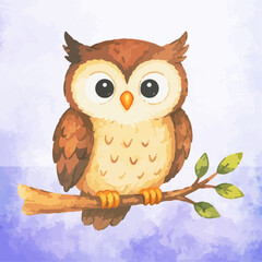 Obraz premium Cute Owl Watercolor Illustration Woodland Bird Autumn Clipart