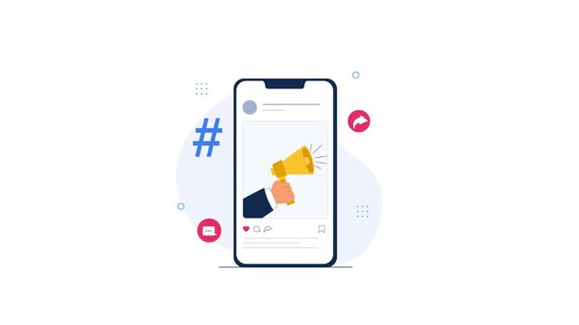 Animated Smartphone Displaying Social Media Marketing Campaign
