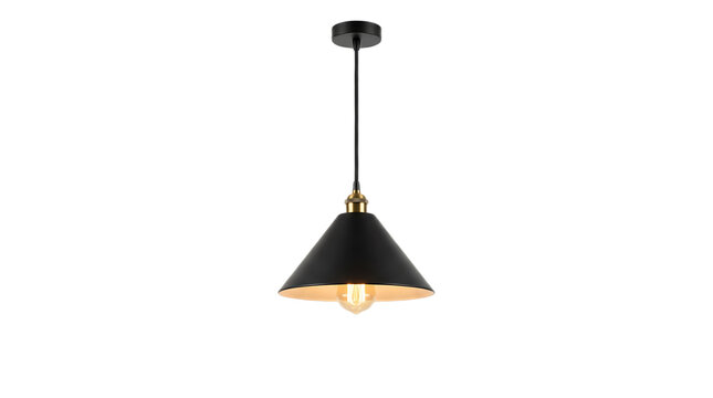 Modern black conical pendant ceiling lamp with warm edison bulb