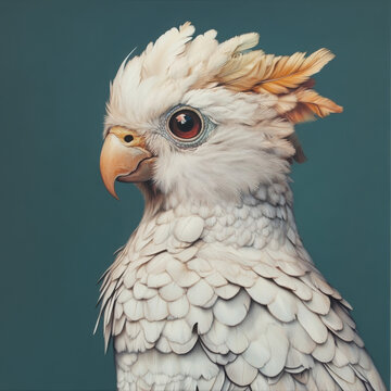 Exquisite White Bird with Vibrant Orange Crests and Striking Eyes