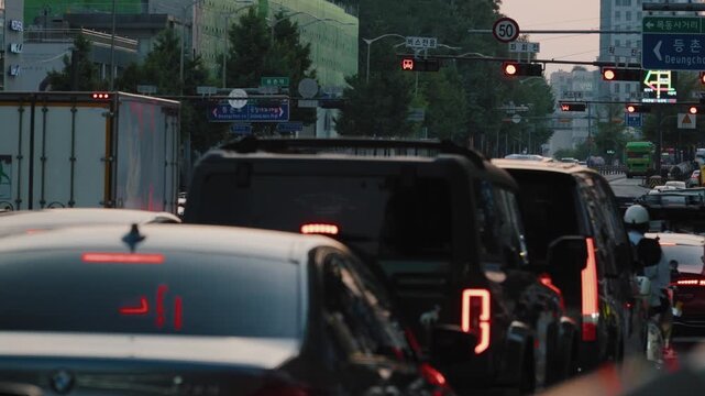Seoul south korea city traffic rush hour
