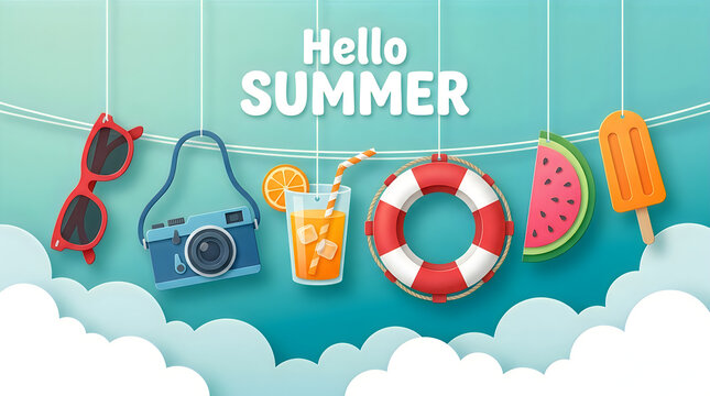 Vibrant summer vacation graphic with refreshing elements