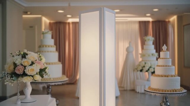 Luxury Wedding Cakes Display in Elegant Reception Hall Interior