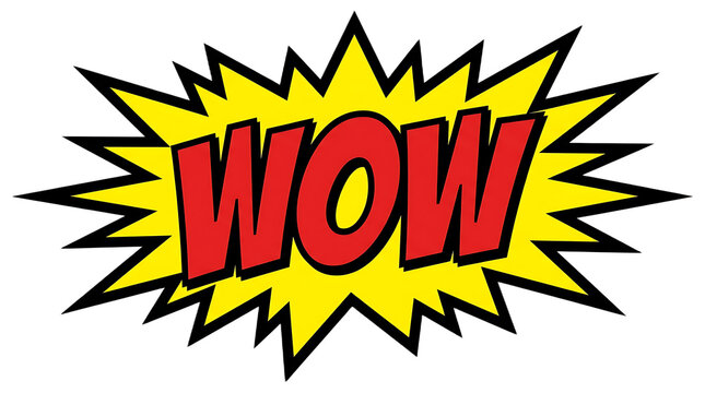 Bold red and yellow comic style wow speech bubble graphic sign