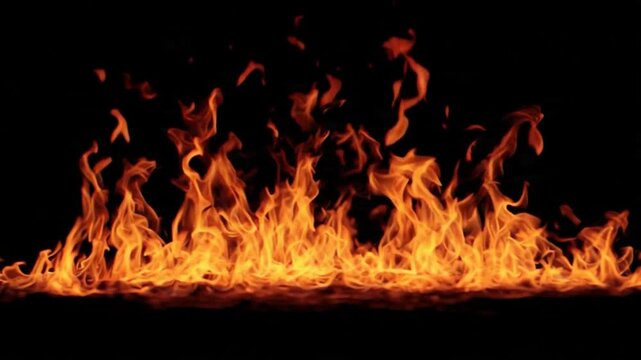 Vibrant orange flames burning brightly on black background.