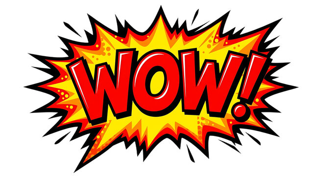 Bold red and yellow comic style wow speech bubble graphic illustration