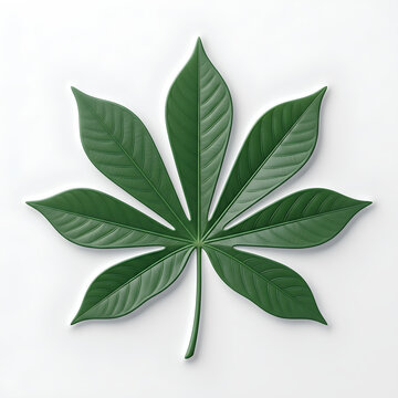 Green palmately compound leaf with seven leaflets isolated.