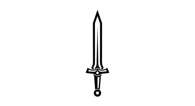 Medieval broadsword icon with intricate hilt pointing upwards.