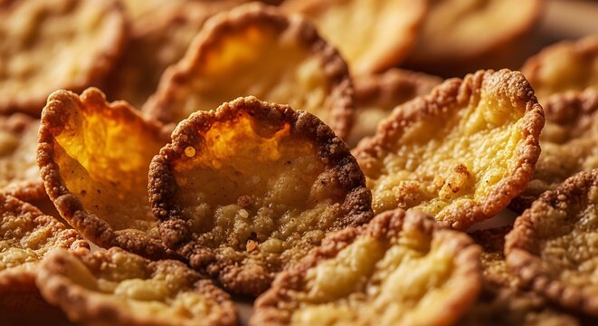 Close-up of crispy corn flakes cereal with detailed texture and warm lighting