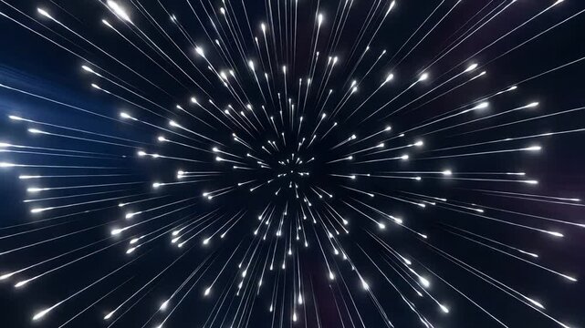 Abstract space travel through hyperspace with fast moving white light streaks against black