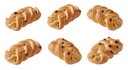 Fototapeta premium braided loafs with raisins and nuts isolated featuring a clean white background bakery promotion
