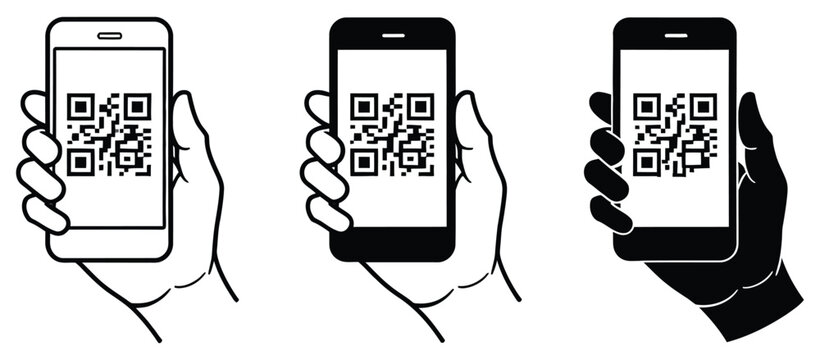 QR Code Scanning Icons, Smartphone and Mobile Phone Symbols in Various Modern Styles