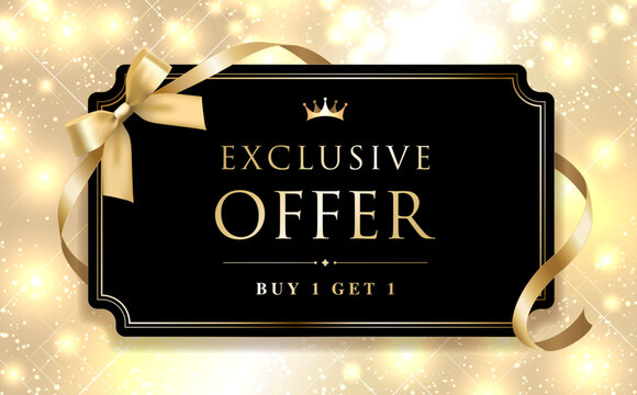 Elegant Exclusive Offer Banner with Gold Ribbon on a Sparkling Background