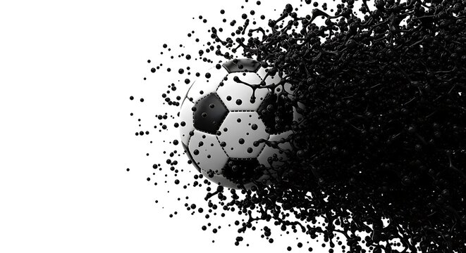 Soccer ball being consumed by intense black liquid splash with football