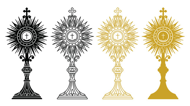 Christian Monstrance Religious Symbol Vector Set