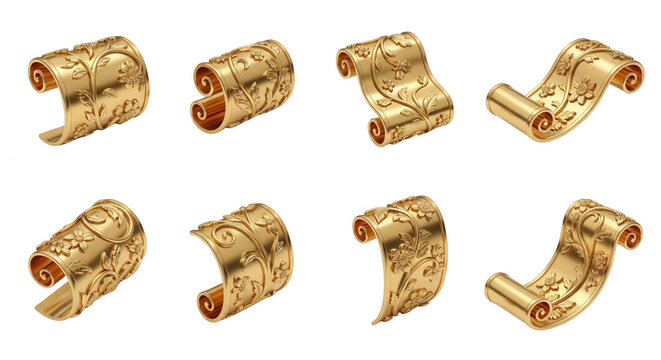 golden scroll illustrations with floral design on white background suggesting concepts for awards announcements or historical themes