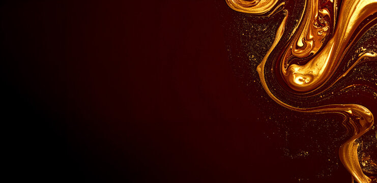 Luxury Gold and Dark Red Fluid Art Background - Abstract Liquid Marble Texture Banner