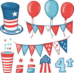 Obraz premium Patriotic 4th of July Decorations with Balloons and Bunting