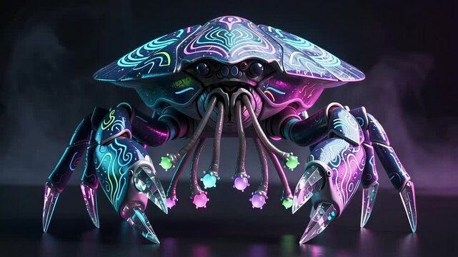 Futuristic Alien Crab Creature with Bioluminescent Glow.