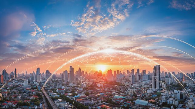 Smart digital Innovation city with connection network reciprocity over the city of future smart wireless digital city and social media networking systems that connects people with in city