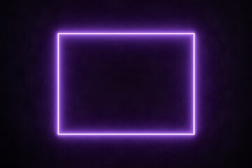 Purple neon rectangle frame glowing on dark textured wall © Tharshan