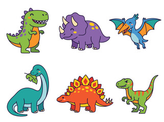 Naklejka premium Cute hand-drawn style prehistoric dinosaur character set