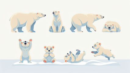Cute polar bears and arctic animals playing together in a snowy landscape Vector © MSTSHORIFA