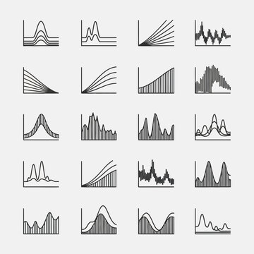 Set of 16 Line Graphs and Charts Icons - Data Visualization Elements