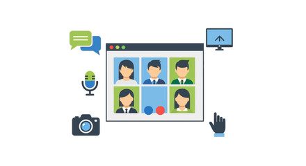 Fototapeta premium Online video conference interface with diverse people for virtual business meeting and remote teamwork