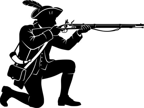 Black silhouette of a minuteman soldier on Independence Day