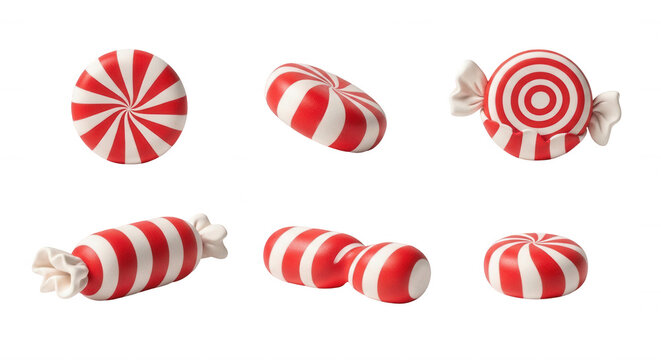 various peppermint candies on a white background suggesting sweetness confectionery and holiday treats festive themes