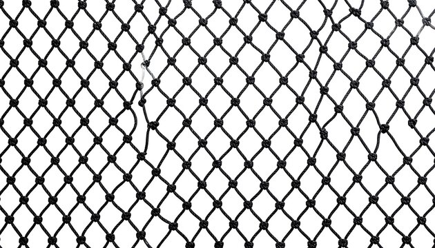 Close-up of black net on white background, with a diamond pattern formed from interwoven strands, slightly irregular