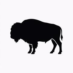 Obraz premium Black Bison Silhouette Walking on White Background Minimalist Animal Art