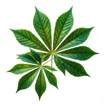 Green Palmately Compound Leaf Radiating Leaflets Close Up.
