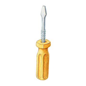 Watercolor illustration of a cute yellow screwdriver isolated on a white background.