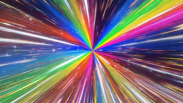 A vibrant explosion of rainbow colors radiating outwards from a central point, creating a sense of speed and energy.