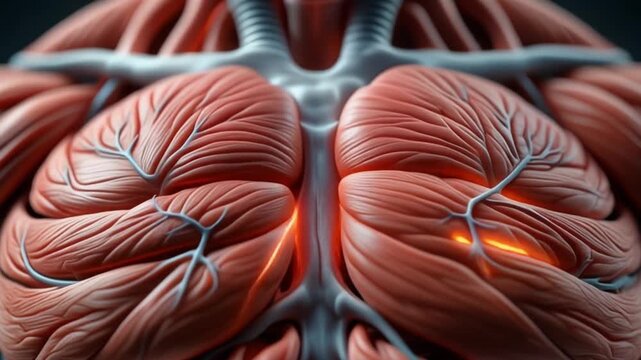 Anatomical Human Muscle Structure Pose with Glowing Energy Pulse