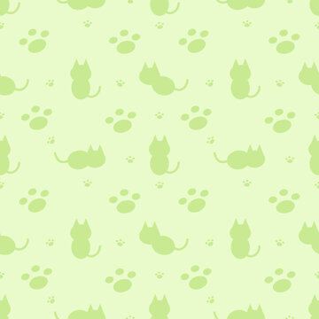 Cute Mint Green Pastel Cat Paw Seamless Pattern