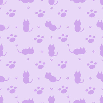 Cute Purple Pastel Cat Paw Seamless Pattern Vector