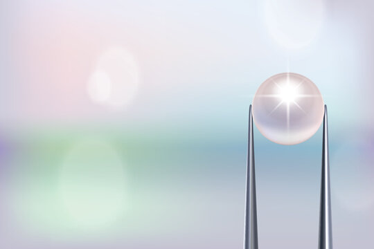 Vector Jewelry Tweezers Holding Pearl Bead. Luxury Pearl Jewelry Banner, Elegant Pear Template for Jewelry Store, Fashion Accessory, Gemstone Design, Precious Stone Decoration