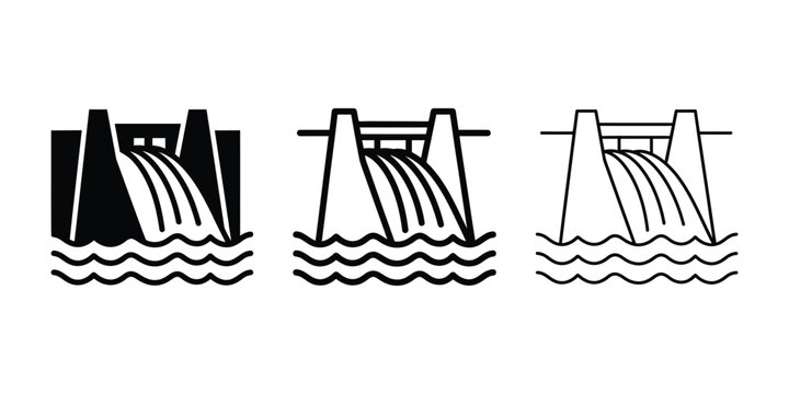 Dam reservoir overflow icon silhouette vector outline and line art