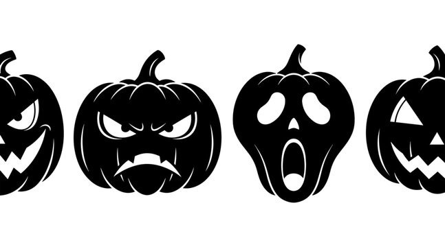 Four Black Pumpkin Silhouettes with Spooky Halloween Faces